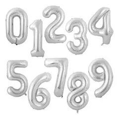 BIGBAMSPACE - Globo Numero Metalizado Plateado 0 Al 9 80 Cm Somoscotillon