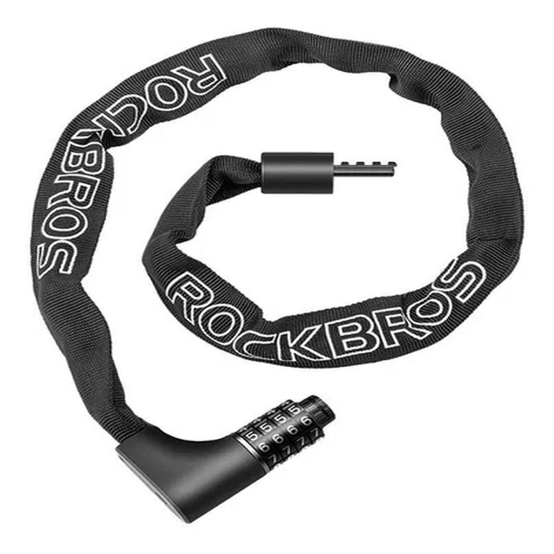 BIGBAMSPACE - Candado Bicicleta Rockbros Cadena Seguridad Clave + Llave - Negro