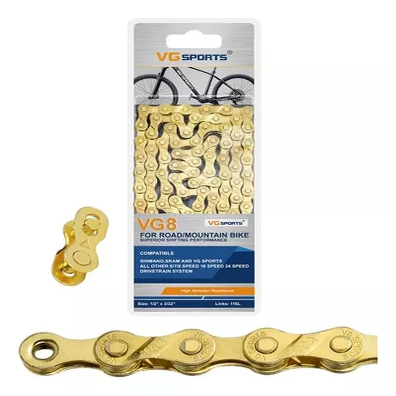 BIGBAMSPACE - Cadena Bicicleta 6v 7v 8v Dorada Mtb Ruta Ultra Ligera 116l