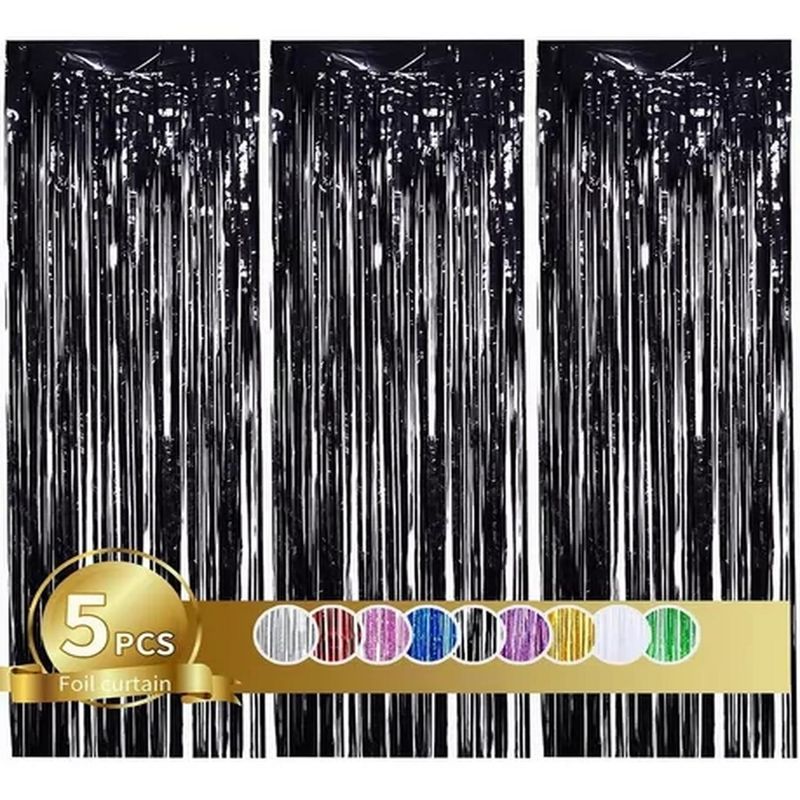 BIGBAMSPACE - 5 Cortina Guirnalda Metalizada Varios Colores Gigante 1x2m - Negro