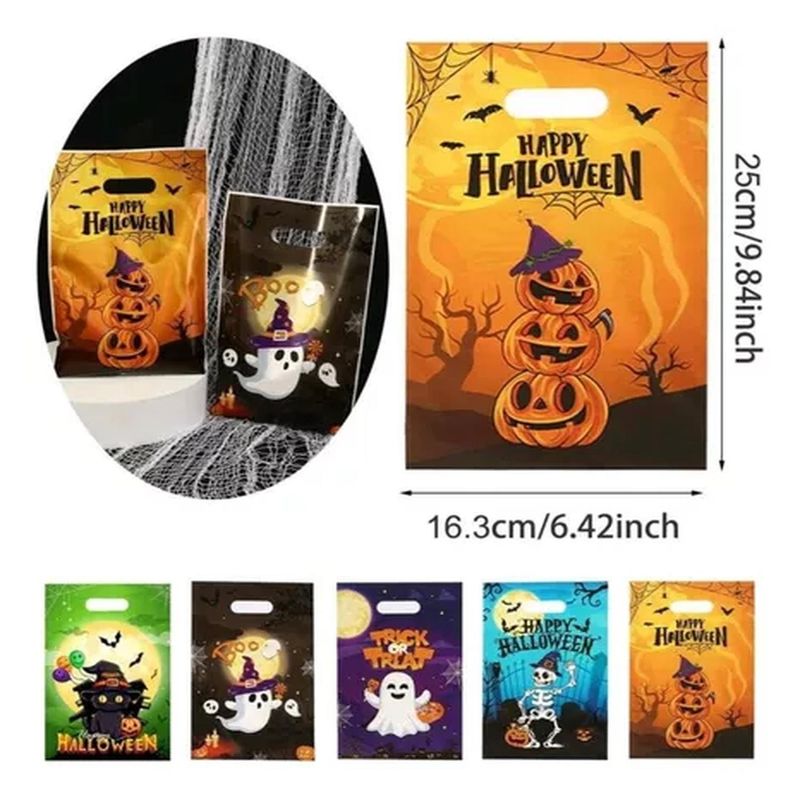 BIGBAMSPACE - 15 Bolsas Para Dulces Halloween 16x25cm Con Manilla