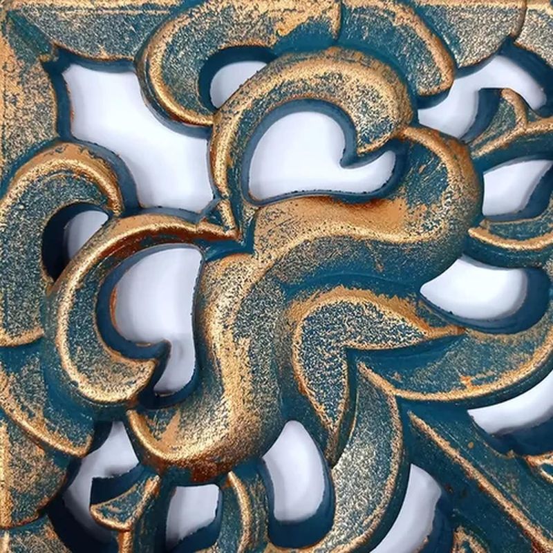 BIGBAMSPACE - Cuadro Ornamental Cuadrado Turquesa Y Dorado Mediano