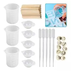 BIGBAMSPACE - Tazas Medidoras De Resina Epoxica+ Accesorios Paletas - Blanco
