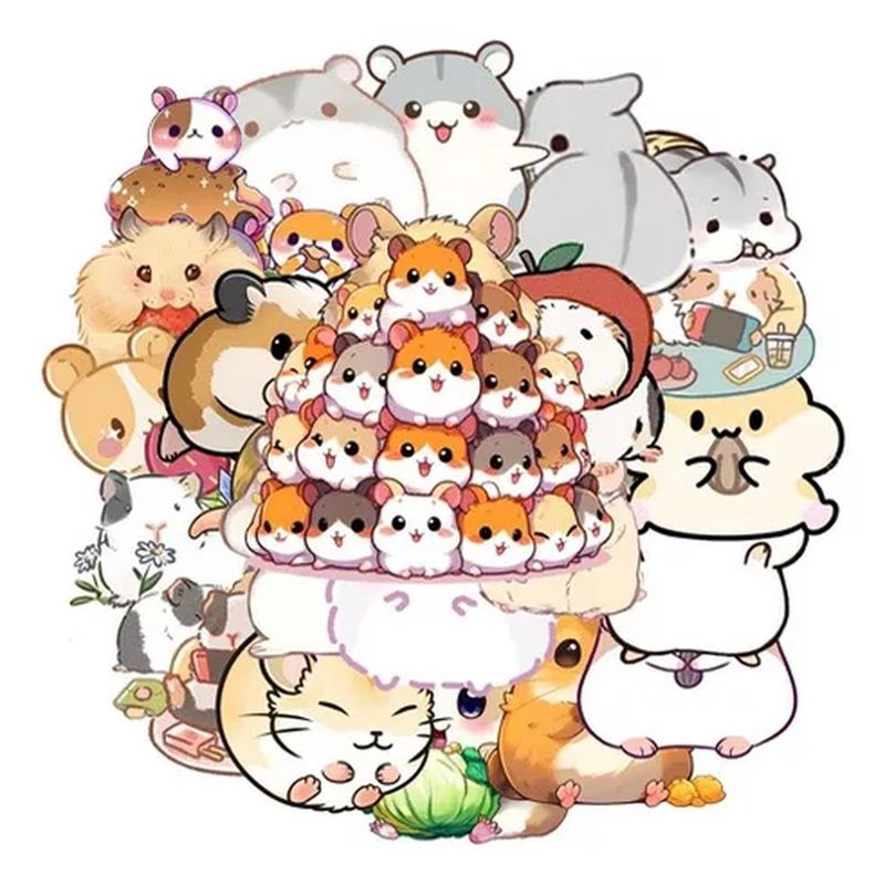 BIGBAMSPACE - 50 Sticker Animalitos Kawai Gatito Perrito Calcomania Tierno