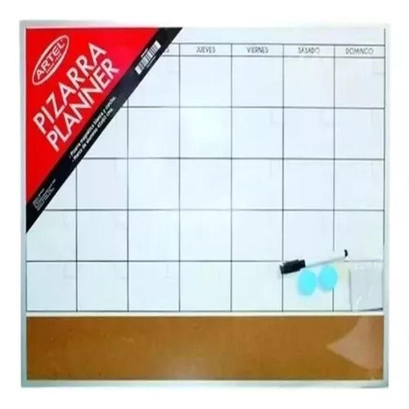 BIGBAMSPACE - Pizarra Planner Blanca Y Corcho Marco Aluminio 60x45 Artel - Negro