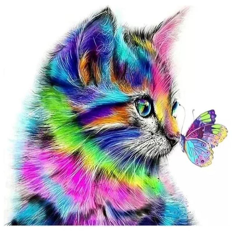BIGBAMSPACE - Bordado Diamante Pintura Gato Colores 30 X 30 Cm Diamond