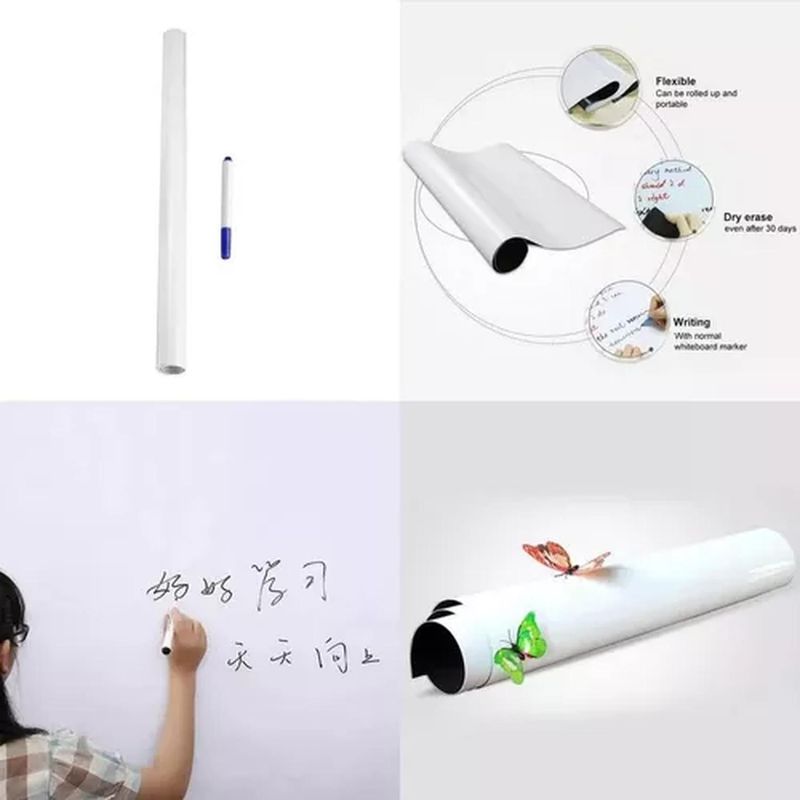 BIGBAMSPACE - Papel Pizarra Adhesiva Blanca + Tizas De Colores 63 Cm