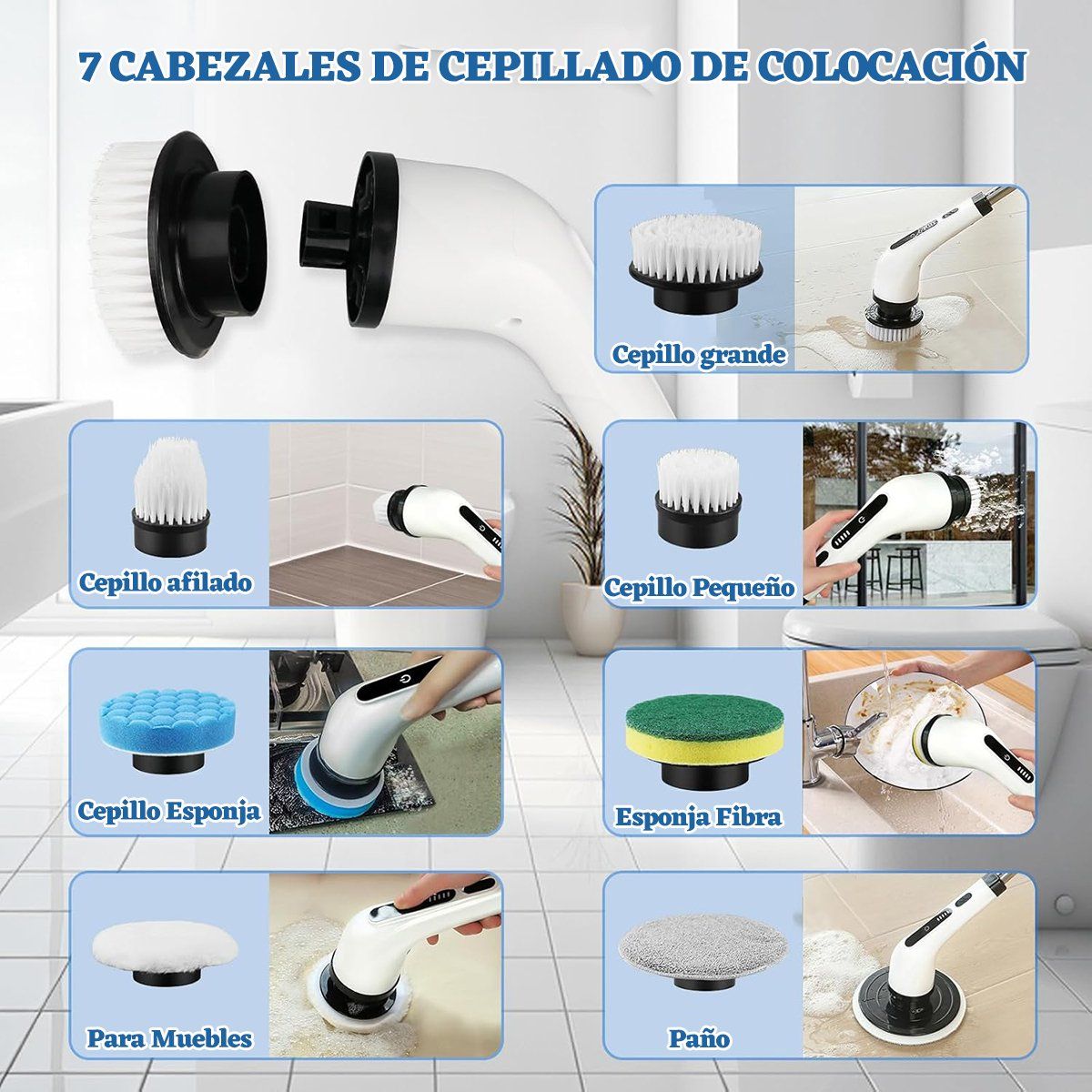 GENERICO - Cepillo Eléctrico De Limpieza Multifunción 7 En 1