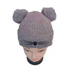 DEFENSOR FOREVER - Gorro De Lana Para Niños Niñas Diseño Bigotes De Gato Pompom