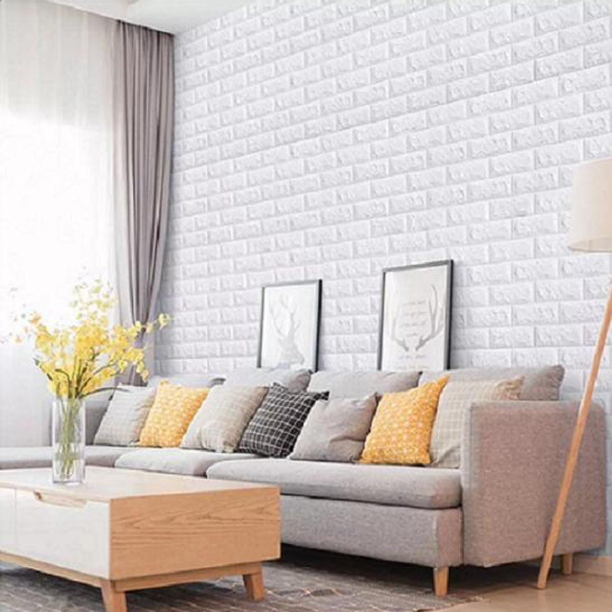 GENERICO - Pack de 10 Láminas de Papel Mural 3D Ladrillo Blanco 77x70cm