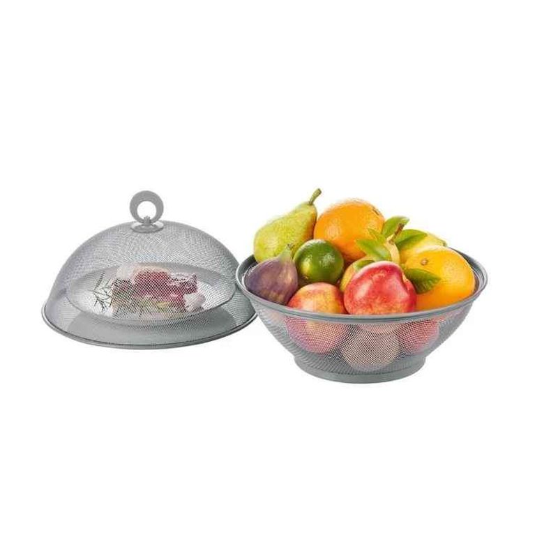 GENERICO - Frutero con tapa en malla metálica color GRIS