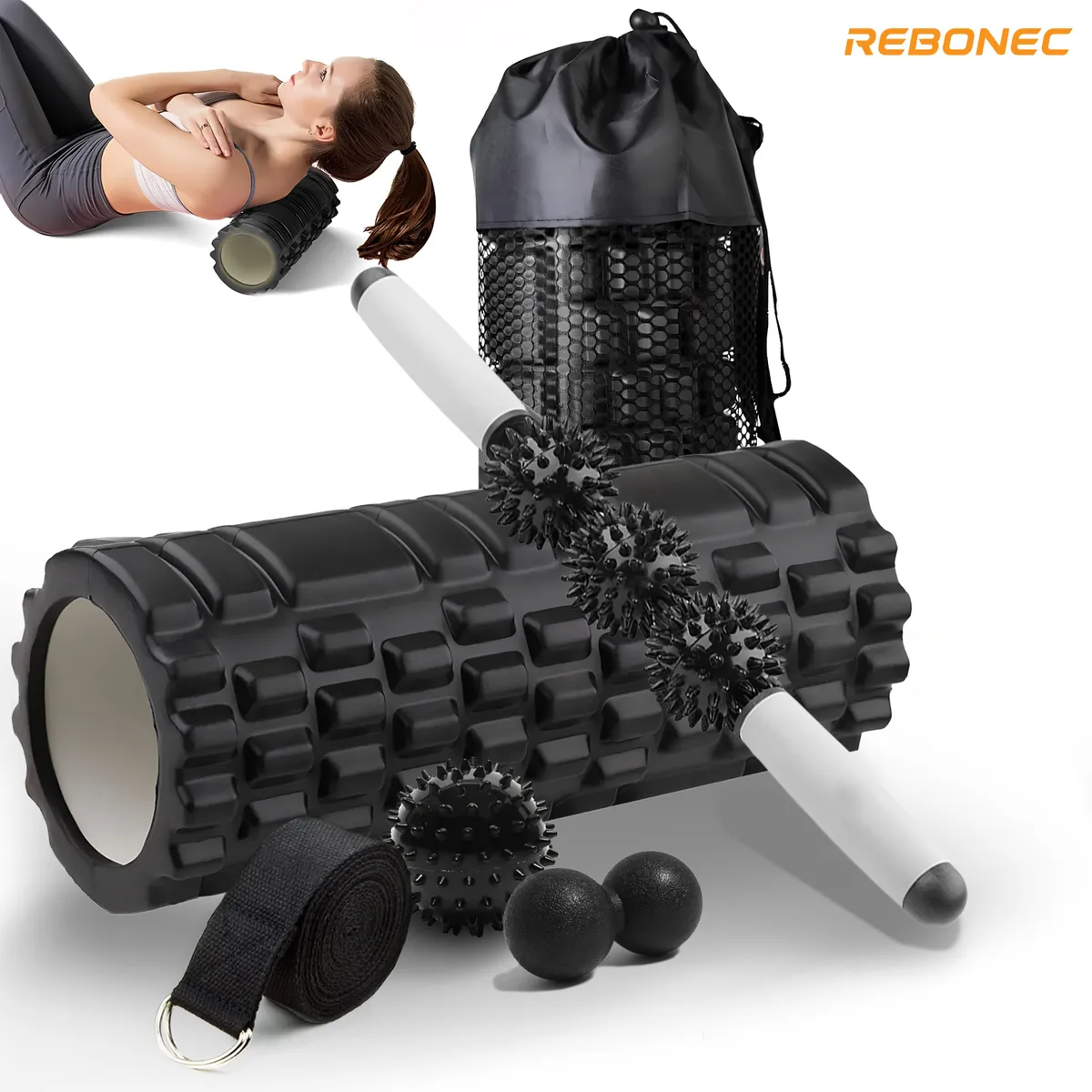 REBONEC - 6pcs Rodillo Set Completo Elongacion Masaje Roller Foam Yoga