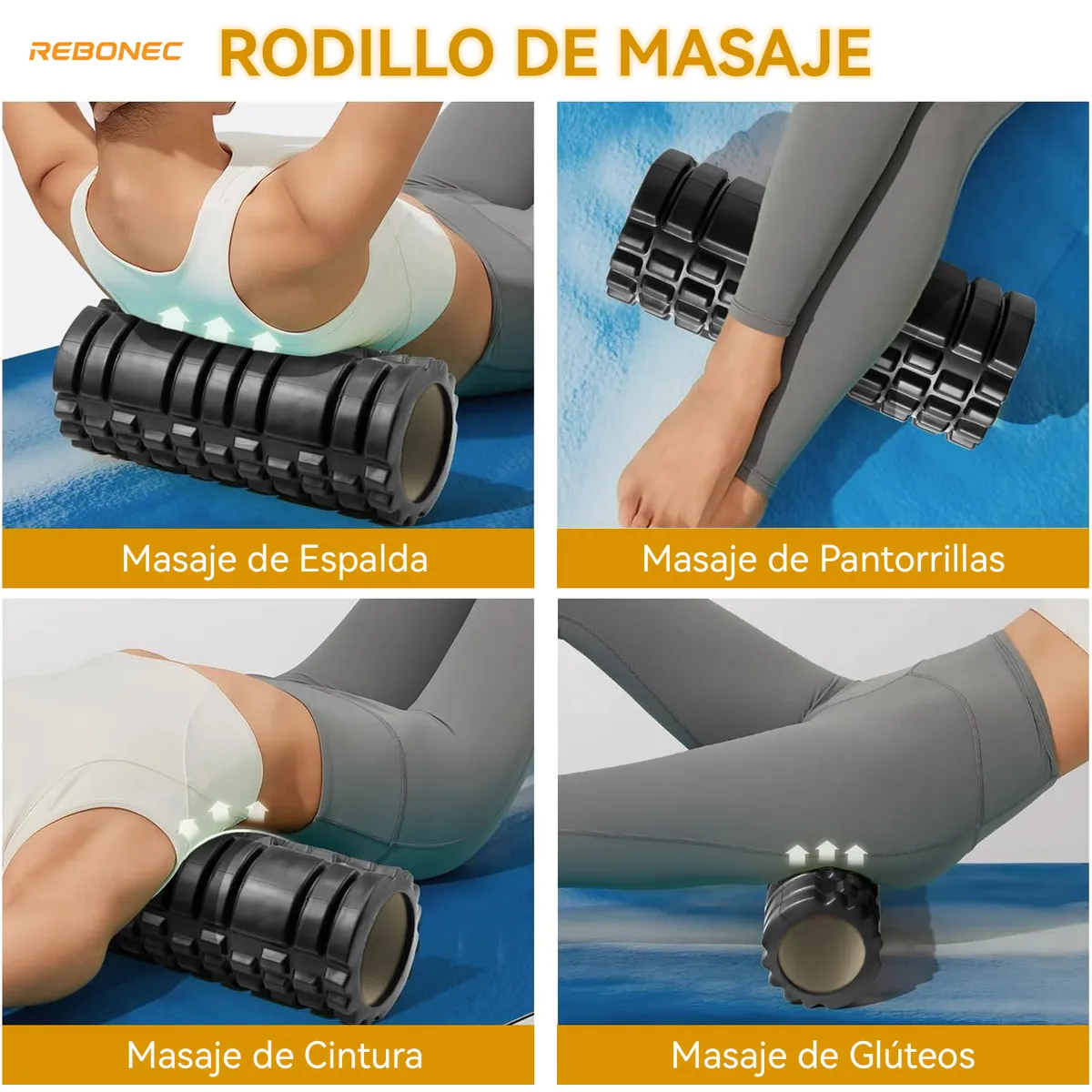 REBONEC - 6pcs Rodillo Set Completo Elongacion Masaje Roller Foam Yoga