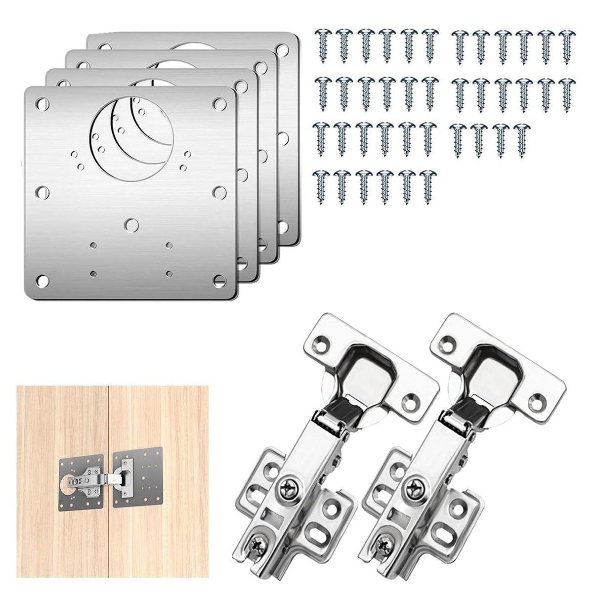 GENERICO - 2 Pcs Bisagras De La Puerta Con 4 Pcs Placas De Reparación