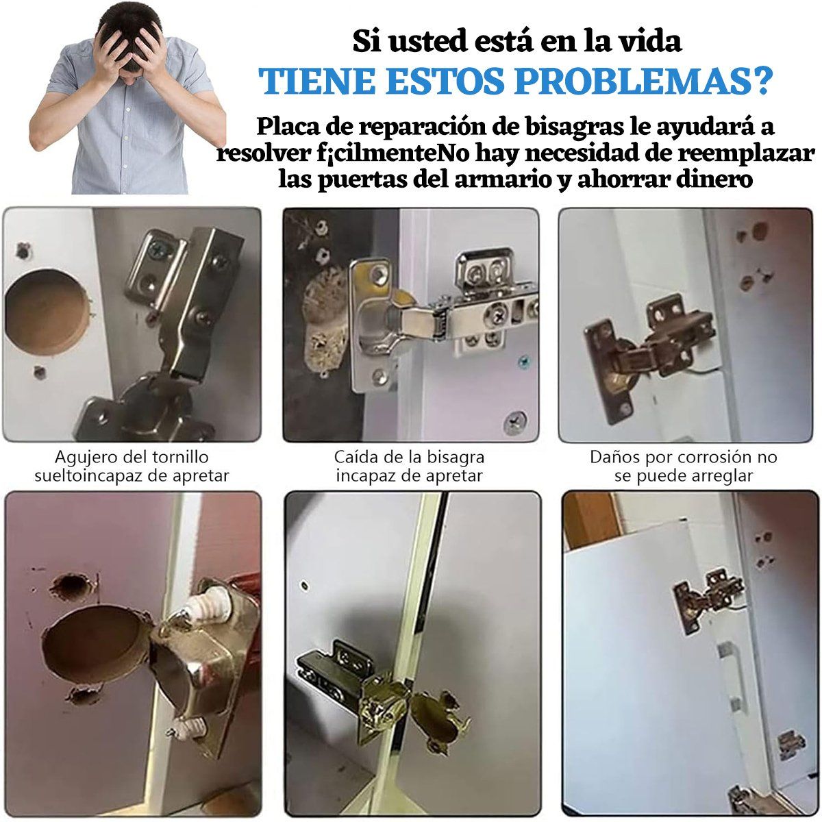 GENERICO - 2 Pcs Bisagras De La Puerta Con 4 Pcs Placas De Reparación