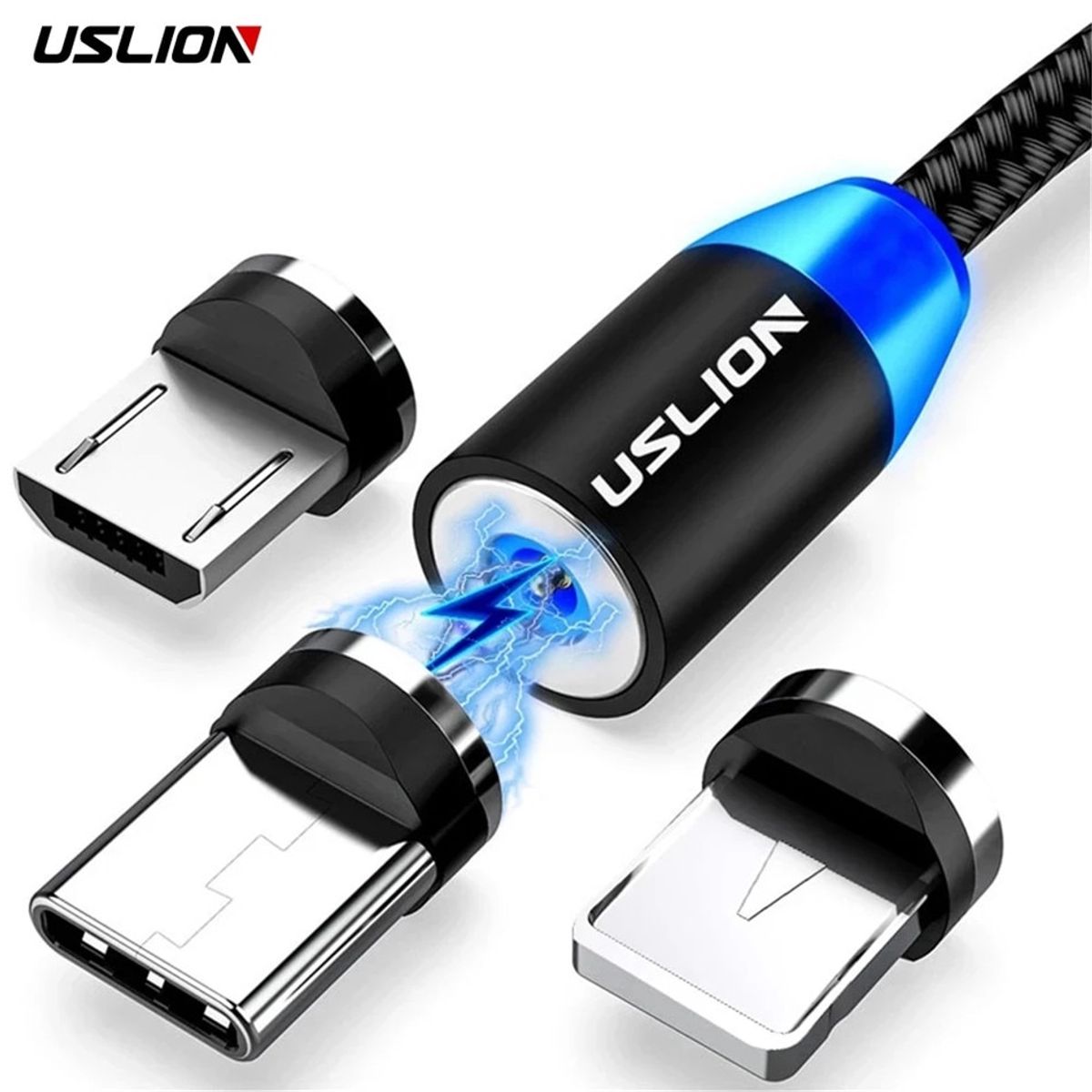 INVENCIBLE - CABLE USB MAGNÉTICO LED CARGA 3 EN 1 LED AZUL AP11