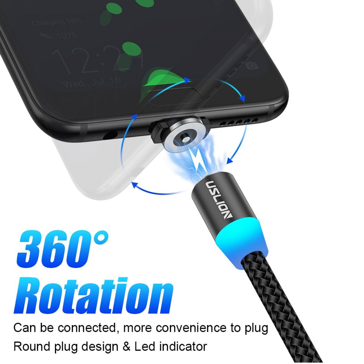 INVENCIBLE - CABLE USB MAGNÉTICO LED CARGA 3 EN 1 LED AZUL AP11