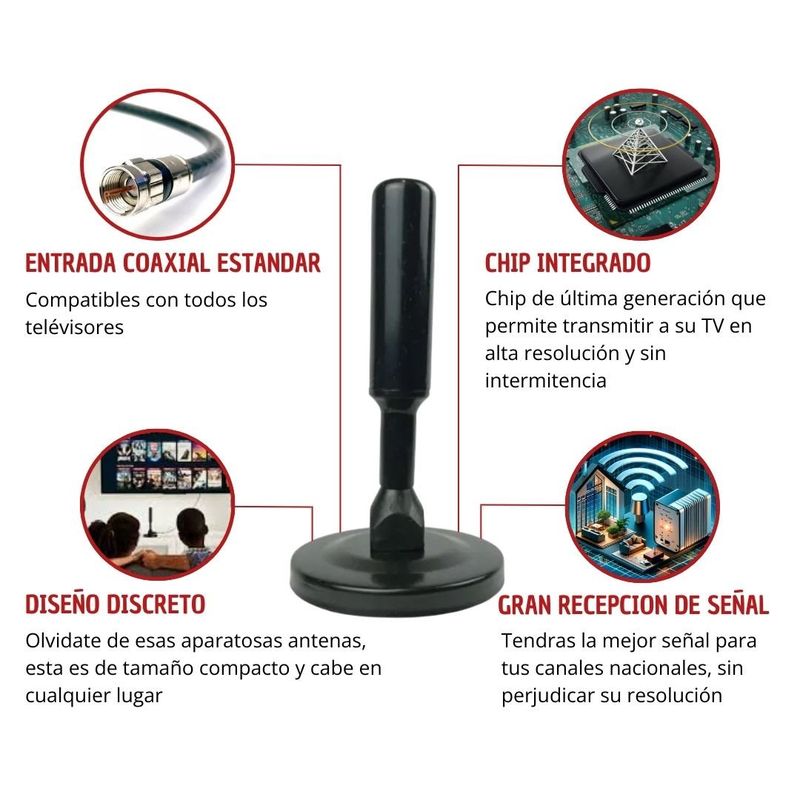 MALIK - Antena TV Digital HD - Cable Coaxial 5m de Calidad