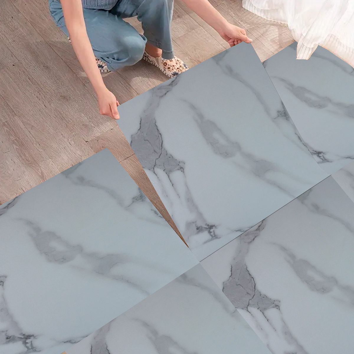 JOYTEK - Piso Autoadhesivo Vinílico Blanco Calata 1 Unidad de 60x60 cm - 15 mm