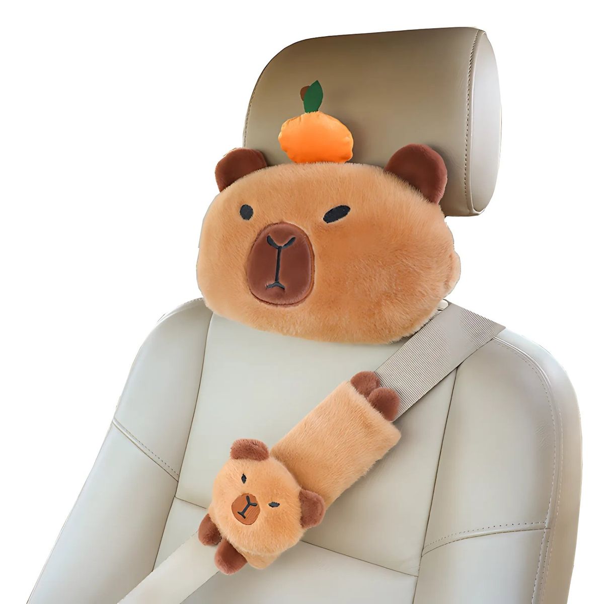 CRUSEC - Kit Reposacabezas y Protector Cinturon de Seguridad Capibara