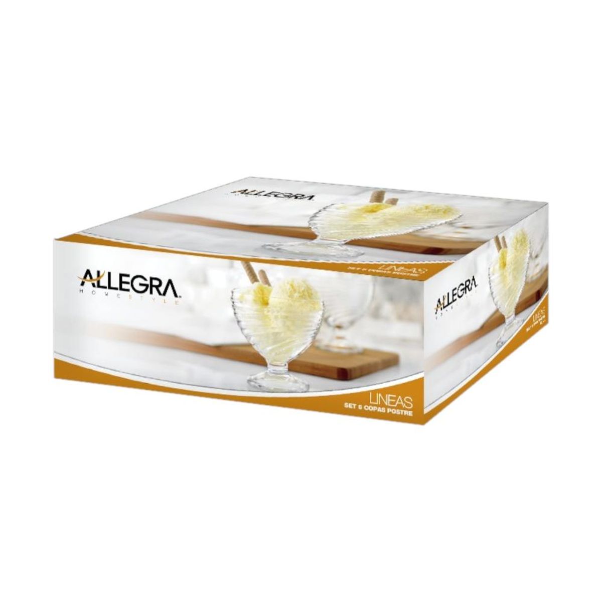 ALLEGRA - Set 6 Copas de Vidrio Texturizado para Helado 300ml Allegra