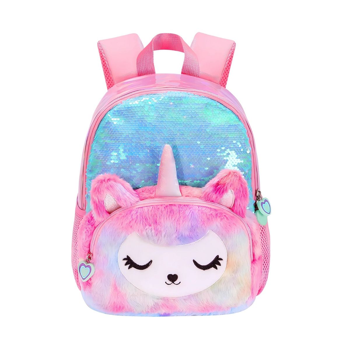 CRUSEC - Mochila Escolar Unicornio Felpa Brillos Lentejuelas
