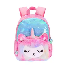 CRUSEC - Mochila Escolar Unicornio Felpa Brillos Lentejuelas