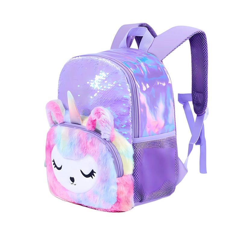CRUSEC - Mochila Escolar Unicornio Felpa Brillos Lentejuelas