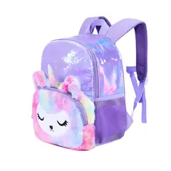 CRUSEC - Mochila Escolar Unicornio Felpa Brillos Lentejuelas