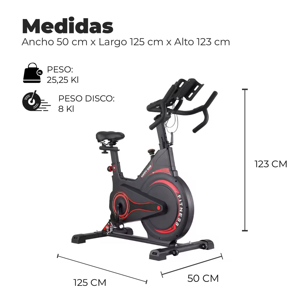 ALPHA - Bicicleta Spinning Magnetica Profesional T2 Disco 8kg
