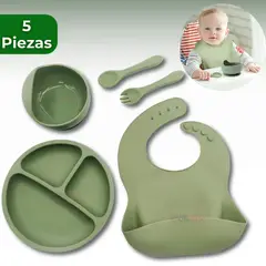 UTILISIMO - Set De Alimentación Bebé Silicona 5 Piezas Libre BPA Verde
