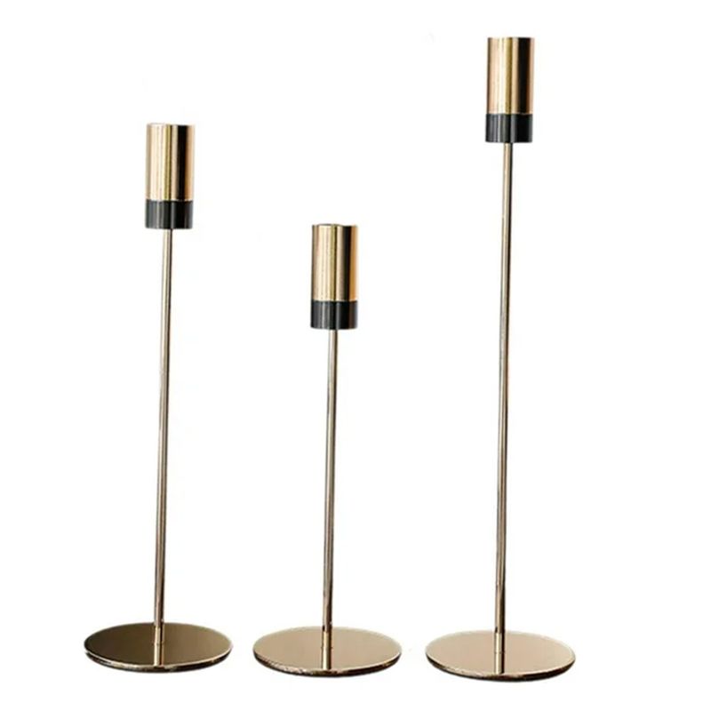 ALPHA - Candelabro 3 Piezas Porta Vela Centro de Mesa Oro Frances