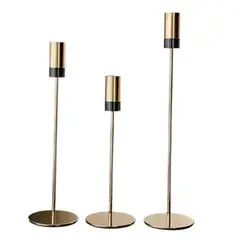 ALPHA - Candelabro 3 Piezas Porta Vela Centro de Mesa Oro Frances
