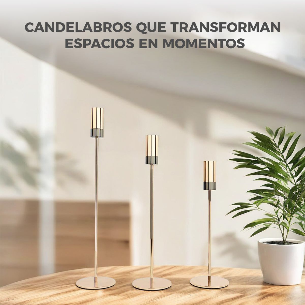 ALPHA - Candelabro 3 Piezas Porta Vela Centro de Mesa Oro Frances