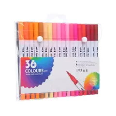 DUAL - Plumones Punta Doble 36 Colores Punta Pincel Y Tiralíneas