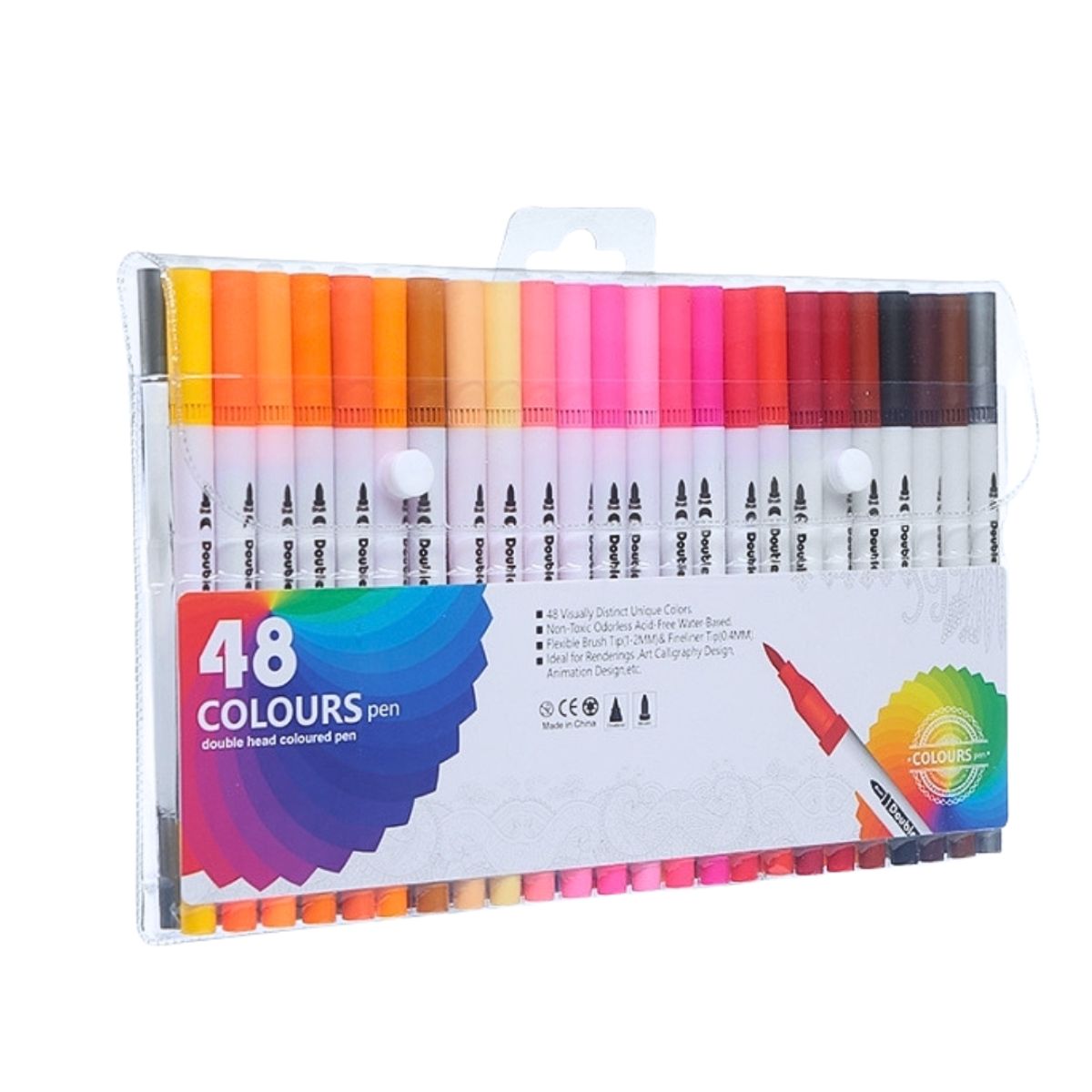 DUAL - Plumones Punta Doble 48 Colores Punta Pincel Y Tiralíneas