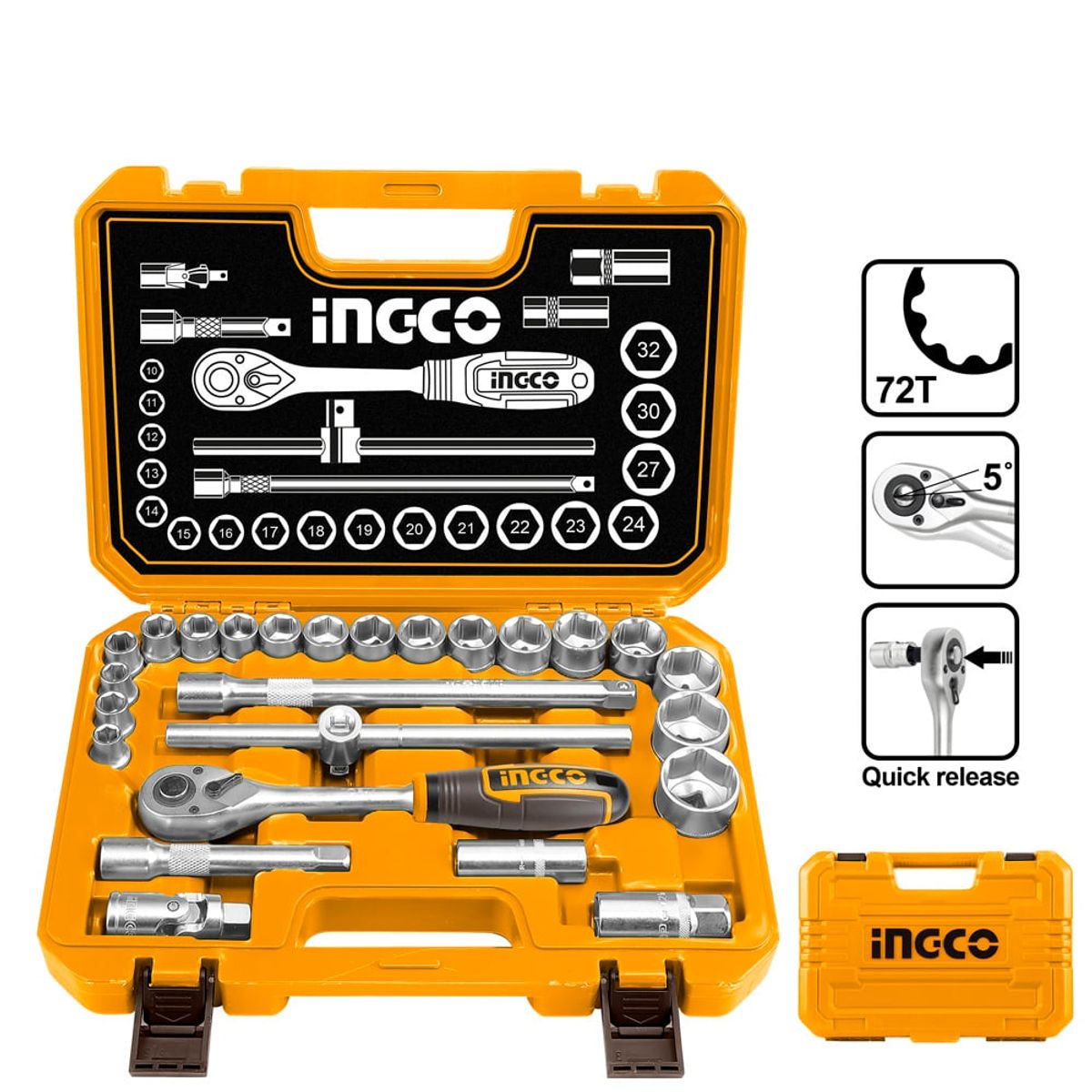 INGCO - Set Dados Y Chicharra Industrial 25 Piezas 1/2 Ingco