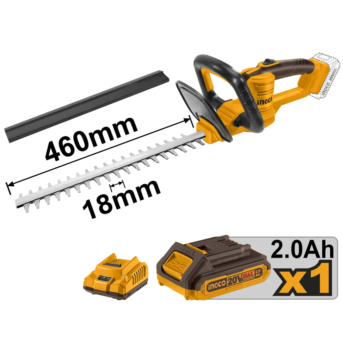 INGCO - Cortasetos Inalambrico + Bateria 2Ah Y Cargador Rapido 20V Ingco Ss Chtli20461
