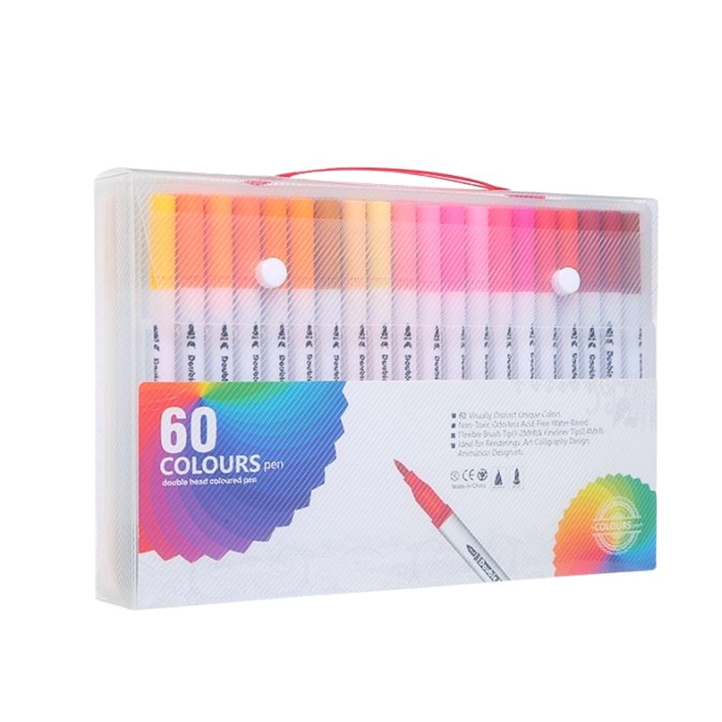 DUAL - Plumones Punta Doble 60 Colores Punta Pincel Y Tiralíneas