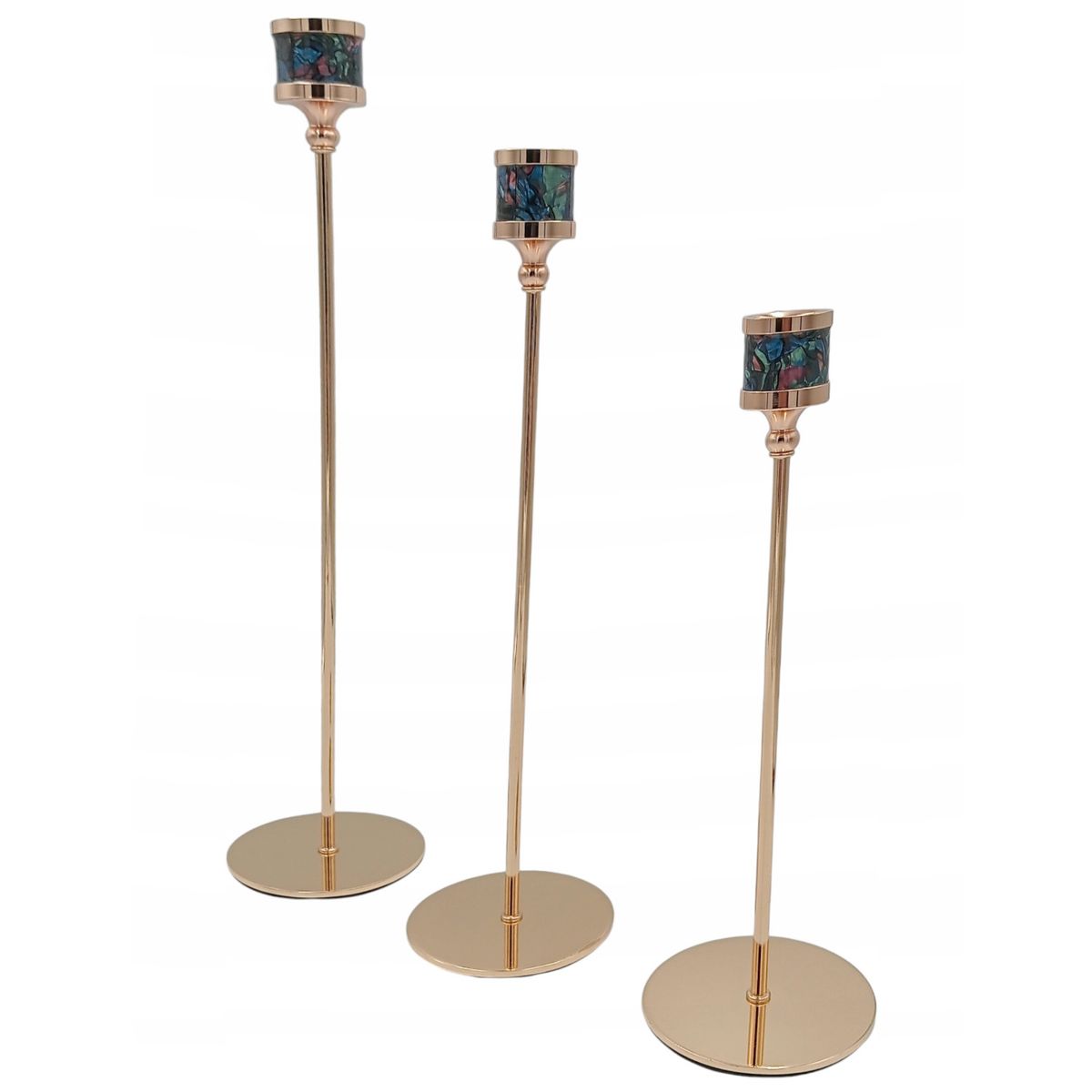 ALPHA - Candelabro 3 Piezas Porta Vela Centro de Mesa Iris Mosaico