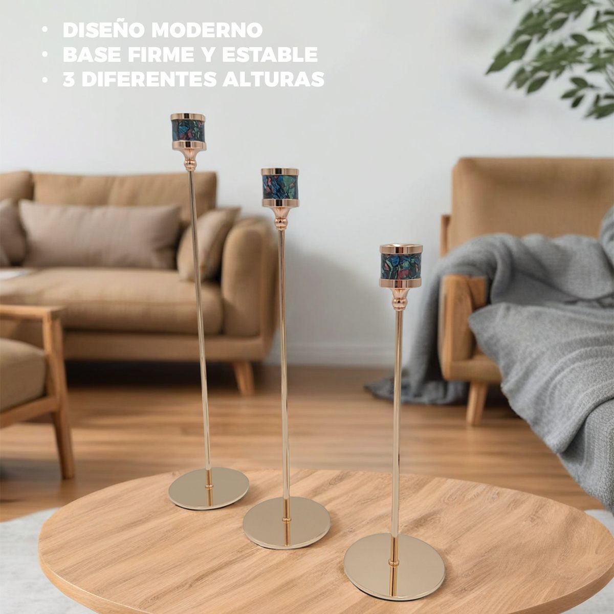 ALPHA - Candelabro 3 Piezas Porta Vela Centro de Mesa Iris Mosaico