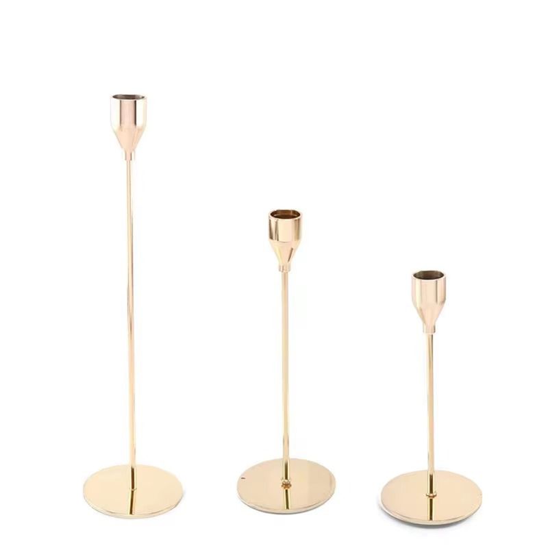 ALPHA - Candelabro 3 Piezas Porta Vela Centro de Mesa Clasic Gold
