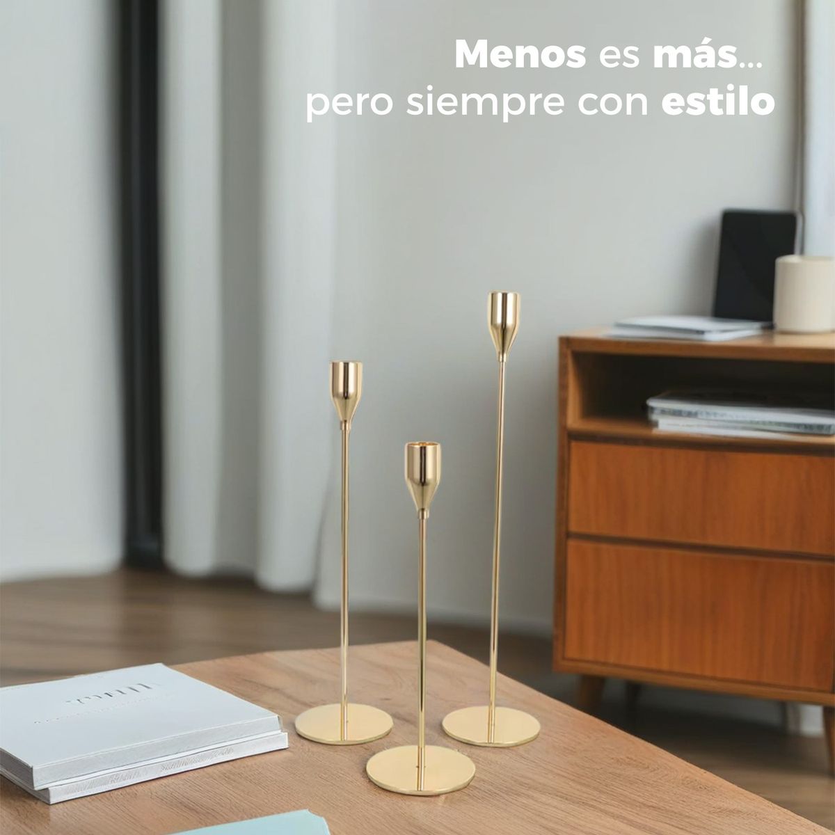 ALPHA - Candelabro 3 Piezas Porta Vela Centro de Mesa Clasic Gold
