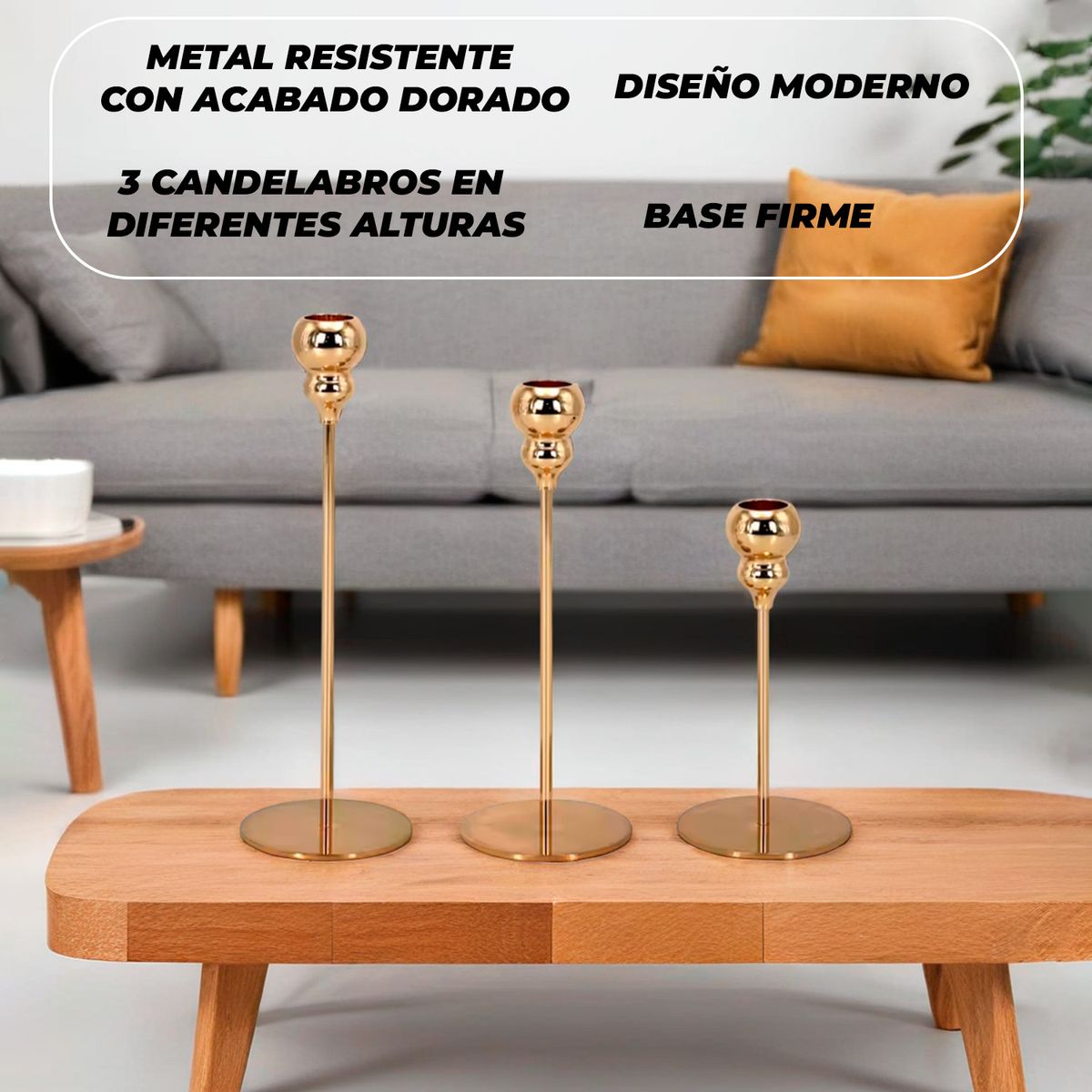 ALPHA - Candelabro 3 Piezas Porta Vela Centro de Mesa Cuenco Gold