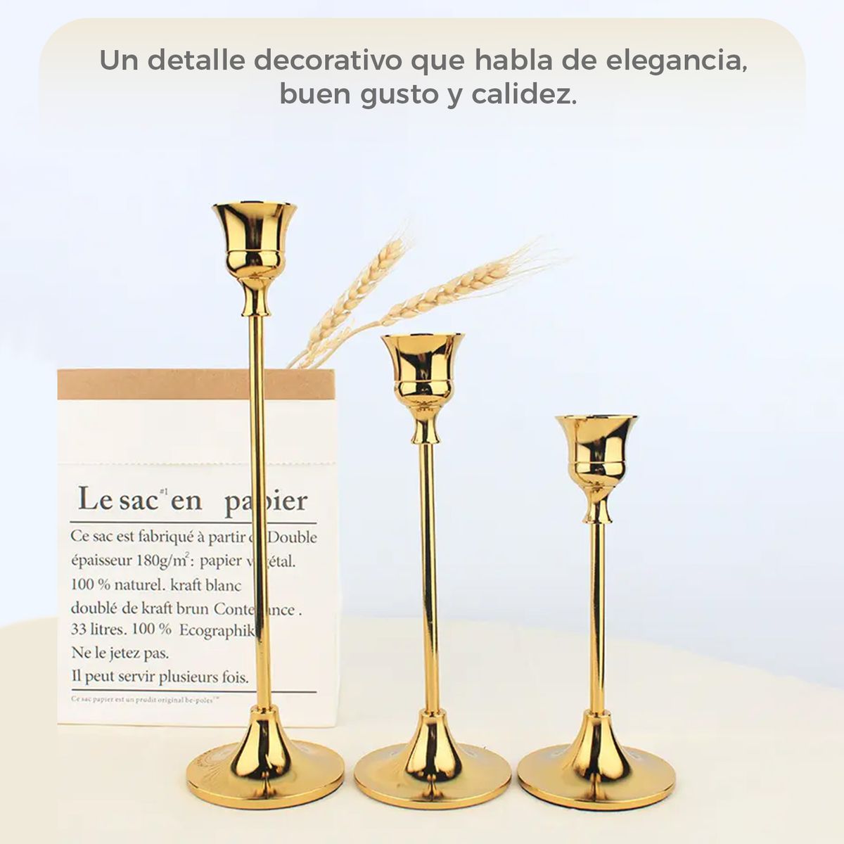 ALPHA - Candelabro 3 Piezas Porta Vela Centro Mesa Campana Europeo