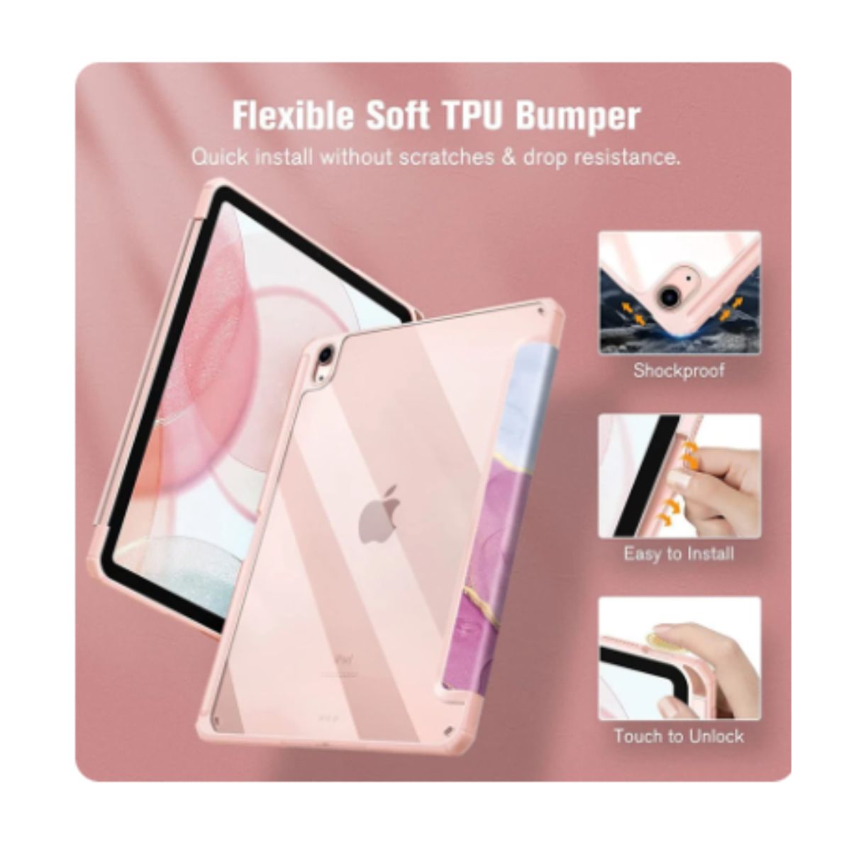 GENERICO - Funda Smart Cover Clear Mármol Para iPad A16 11th Gene 2025 Rosado