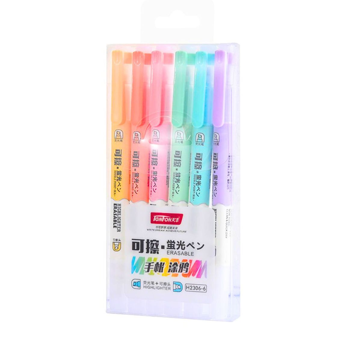 GENERICO - Destacadores Borrables Set De 6 Colores Pastel Kawaii