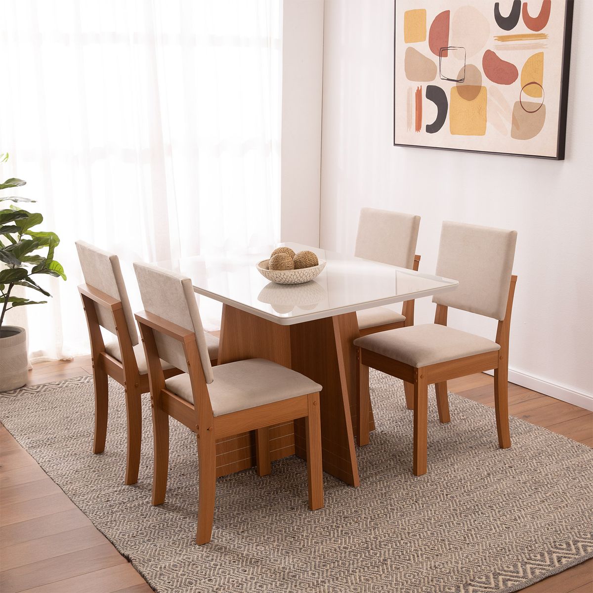 ROCA - Comedor 4 persona Lotus Canela- Beige