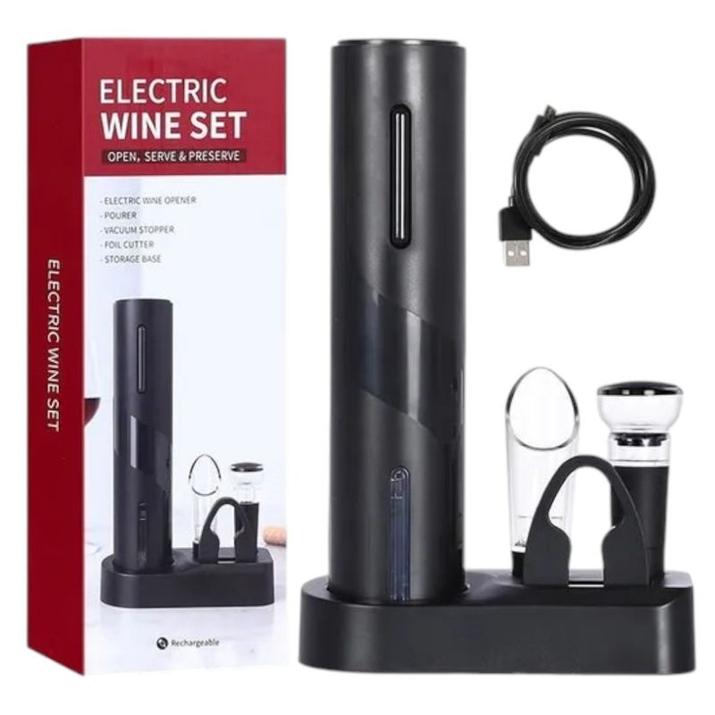 GENERICO - Descorchador Eléctrico Recargabilidad Abridor Botellas Set Color Negro