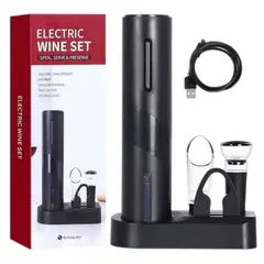 GENERICO - Descorchador Eléctrico Recargabilidad Abridor Botellas Set Color Negro